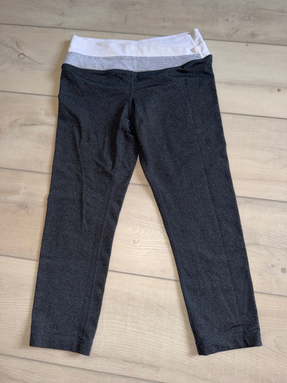lululemon athletica Black Capri Leggings with White Low Rise Waistband